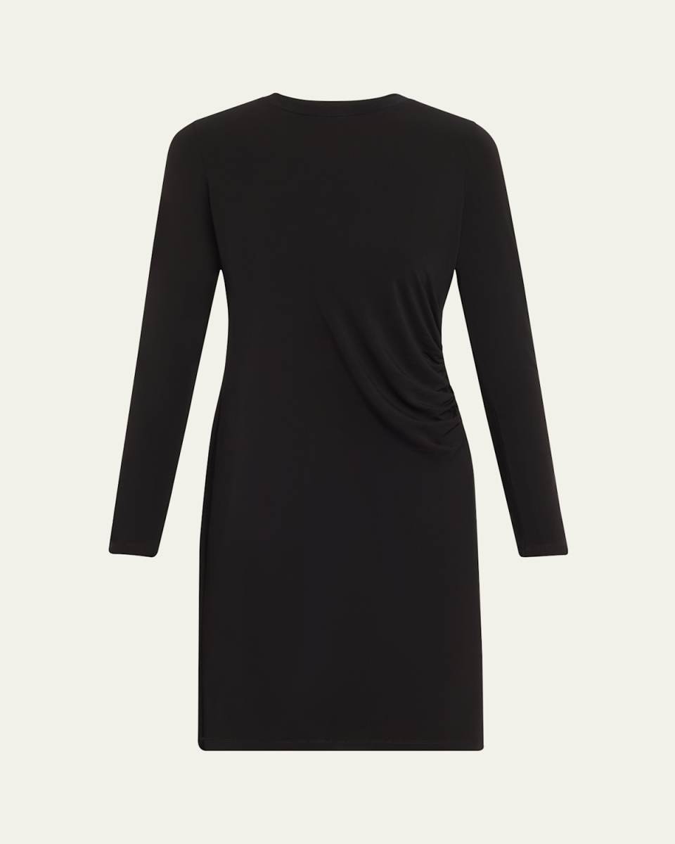 Long-Sleeve Ruched Crewneck Dress